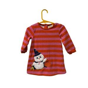 Baby Boden 6-9M Halloween Striped Cotton Dress With Witch Owl Applique